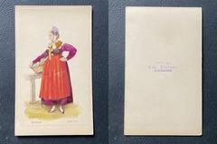 Alsatian woman in traditional costume watercolor painting