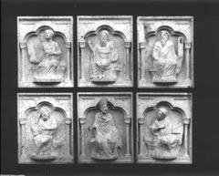 Photograph of six plaster casts of prophet panels from the Shrine of the Three Magi in Cologne