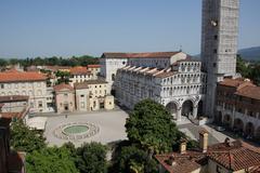 Lucca Piazza Antelminelli with intricate architectural details and historic buildings