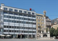 Building of Komerční banka and Plague Column in náměstí Svobody, Brno