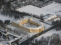 Frederiksberg Palace from above on a winter day