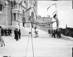 Princely guard on Easter in front of decorated cathedral, Monaco, April 1905