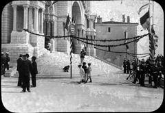 Prince's Guard on Easter Day in front of decorated cathedral, Monaco, April 1905