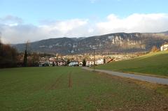 View of Rüttenen village with mountains in the background