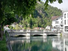 Schaalbrücke over Aare river in Unterseen near Interlaken