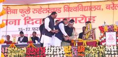 Union Home Minister Rajnath Singh lighting lamp at Mahatma Jyotiba Phule Rohilkhand University Foundation Day celebrations