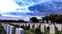 Inside view of a cemetery with gravestones and trees