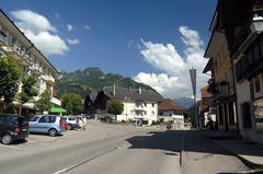 panoramic view of Charmey village with mountains in the background