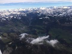 Aerial view of Charmey village surrounded by mountainous landscape