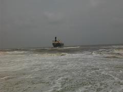 ship pushed to shore after Cyclone Nilam at Foreshore Estate