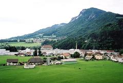 Aerial view of Broc-Fabrique industrial settlement with Nestlé Cailler facilities