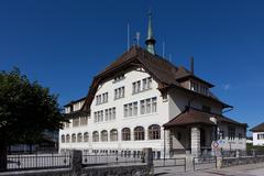 Ecole de Broc building with trees around