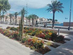 view of the coast of Banyuls-sur-Mer with chained action sculpture and arches