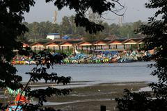 Mappila Bay natural harbor in Kannur, Kerala with boats