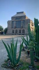 Main building of Anahuacalli viewed from cacti in the museum esplanade