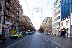 Boulevard Knjaginja Maria Luisa in Sofia with a view towards Sveta Nedelya Church and Banya Bashi Mosque