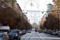 Boulevard Knjaginja Maria Luisa in Sofia with a view towards Sweta Nedelja Church and mosque