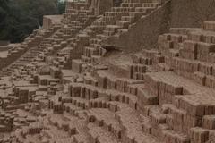 Panoramic view of Huaca Pucllana pyramid made of mud bricks