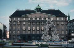 Zelny trh market square with Parnassus fountain in Brno, Czech Republic