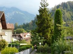 Arial view of Interlaken with the Alps in the background