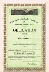 Bond of the Einwohnergemeinde Interlaken, issued 30 June 1904