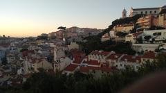 Panoramic view of Lisbon, Portugal with traditional buildings and the Tagus River in the background