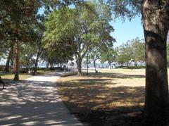 Memorial Park in Jacksonville with trees and a fountain