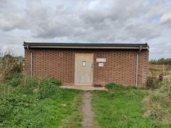 Rear wall and entrance of The Lookout (bird hide) at RSPB Middleton Lakes