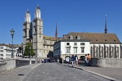 Grossmünster, Helmhaus-Wasserkirche, and Münsterbrücke in Zürich