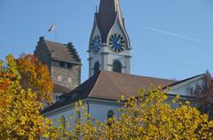 Uster Castle and Reformed Church viewed from Schulweg