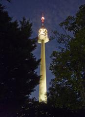 Danube Tower in Vienna with a clear blue sky