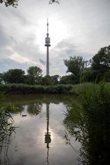 Irissee and Donauturm at Donaupark in Vienna, Austria