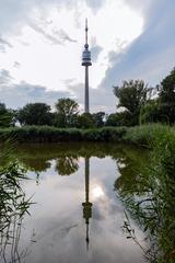 Irissee and Donauturm at Donaupark in Vienna, Austria