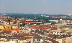 View of Residenz and Hofgarten from Frauenkirche with Theatinerkirche and National Theater in Munich 1976