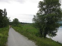 scenic view of Missisquoi Valley Rail Trail with lush greenery and a gravel path