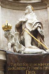 Pestsäule (Plague Column) in Vienna's Graben at center with net covered monument