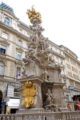 Plague Column in Graben Vienna covered with a net