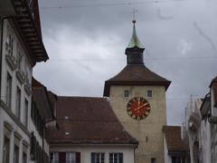 Scenic view of Solothurn with Aare River and St. Ursus Cathedral