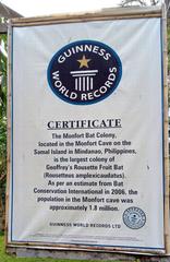 Guinness World Record certificate for Monfort Bat Cave