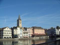 Limmat river and St. Peter Cathedral in Zürich