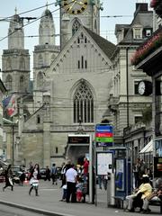 Fraumünster and Grossmünster churches in Zurich with Paradeplatz