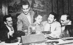 Art Laboe with KCMJ-AM staff in Palm Springs, December 1948