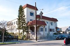 Gospel Temple church in East Los Angeles with thermometer showing temperature above boiling point of water