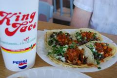 Grilled steak tacos and horchata at King Taco in East Los Angeles