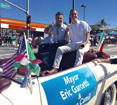 Mayor Garcetti and Jaime Camil at the 69th East LA Mexican Independence Day Parade and Festival