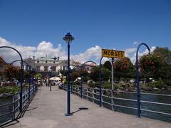 panoramic view of Morges, Switzerland with the lake and mountains in the background