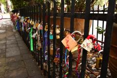 Love locks on a smithy fence