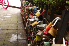 Love locks on a smithy fence in front of the MODO museum at Colonia Condesa