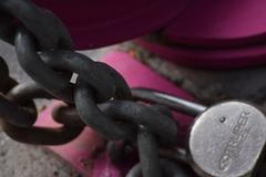 Bicycle chain and padlock outside MODO Museum in Mexico City