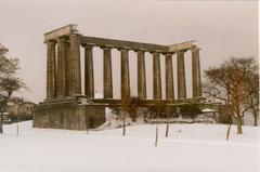 snow-covered Calton Hill in Edinburgh